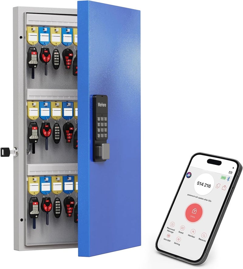 WeHere 48 Key Lock Box Wall Mount, APP Bluetooth/OTP/Wi-Fi Remote/Fixed Code/Key Unlock, Smart Key Cabinet, Key Organizer Holder Box, Key Management Directory for Apartment, Hotel, Office, House - Image 1